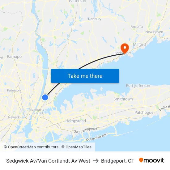 Sedgwick Av/Van Cortlandt Av West to Bridgeport, CT map