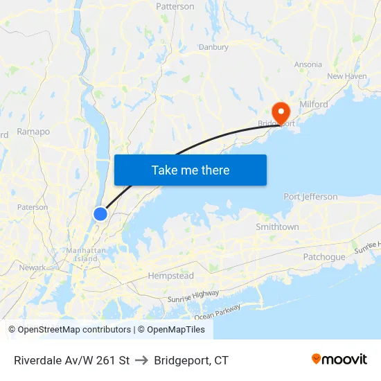 Riverdale Av/W 261 St to Bridgeport, CT map