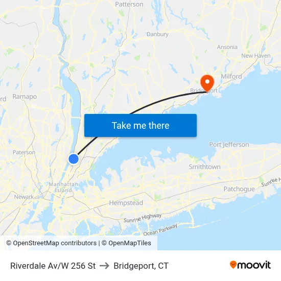 Riverdale Av/W 256 St to Bridgeport, CT map