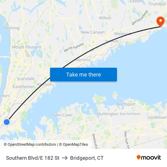 Southern Blvd/E 182 St to Bridgeport, CT map