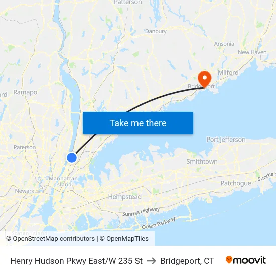 Henry Hudson Pkwy East/W 235 St to Bridgeport, CT map
