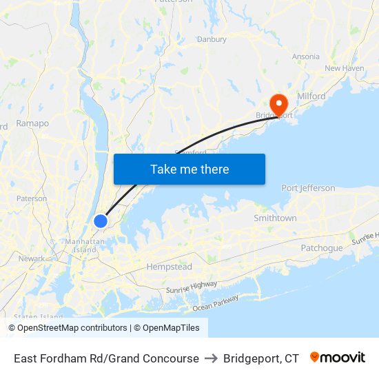 East Fordham Rd/Grand Concourse to Bridgeport, CT map