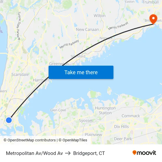 Metropolitan Av/Wood Av to Bridgeport, CT map