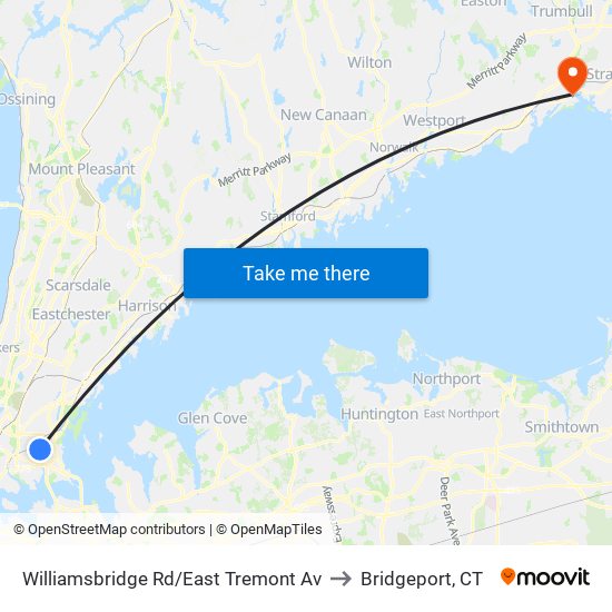 Williamsbridge Rd/East Tremont Av to Bridgeport, CT map