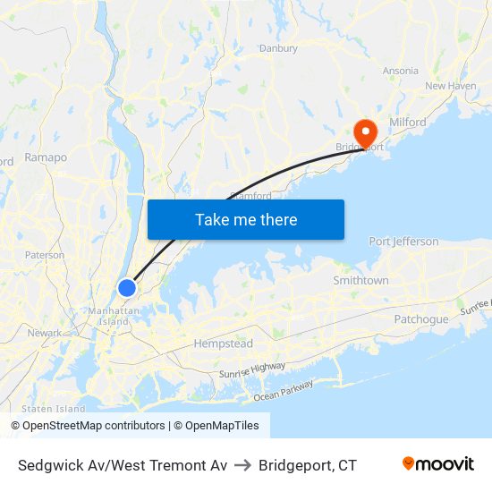Sedgwick Av/West Tremont Av to Bridgeport, CT map
