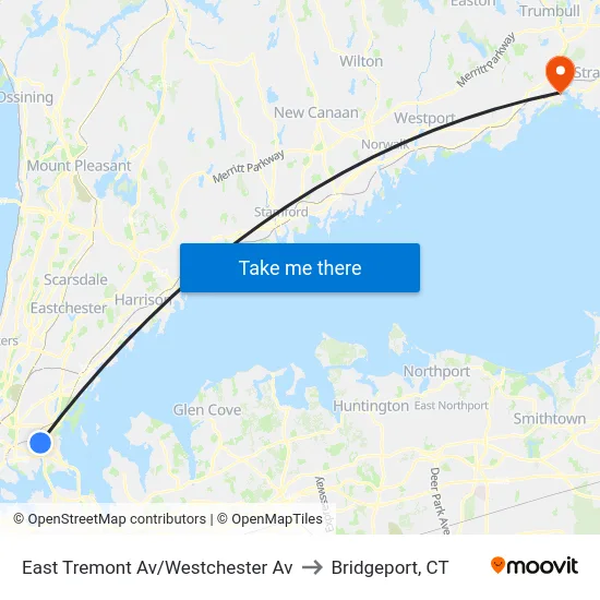East Tremont Av/Westchester Av to Bridgeport, CT map