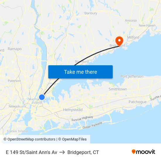 E 149 St/Saint Ann's Av to Bridgeport, CT map