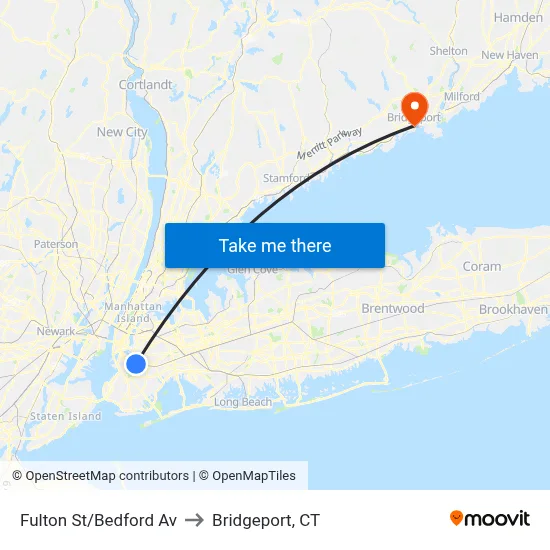 Fulton St/Bedford Av to Bridgeport, CT map