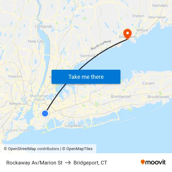 Rockaway Av/Marion St to Bridgeport, CT map