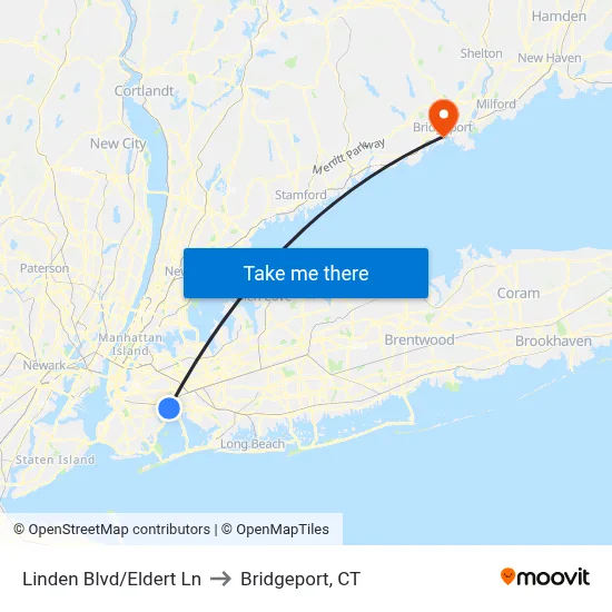 Linden Blvd/Eldert Ln to Bridgeport, CT map
