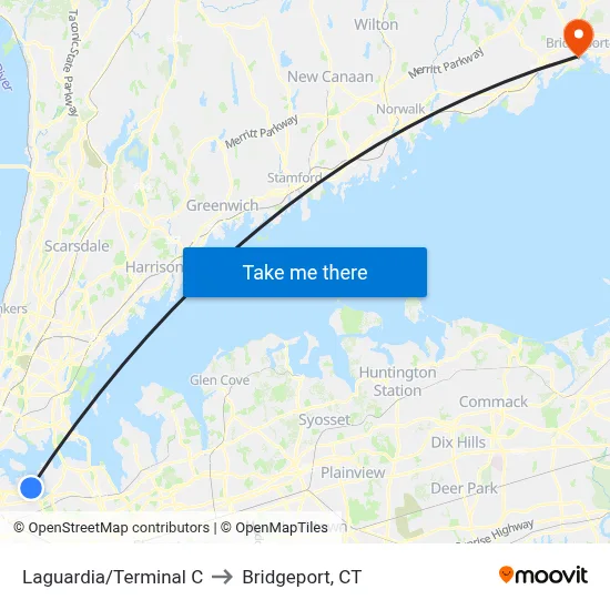 Laguardia/Terminal C to Bridgeport, CT map