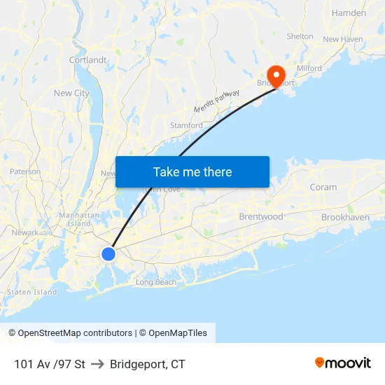 101 Av /97 St to Bridgeport, CT map