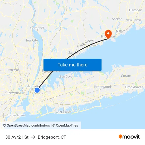 30 Av/21 St to Bridgeport, CT map