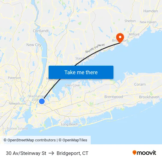 30 Av/Steinway St to Bridgeport, CT map