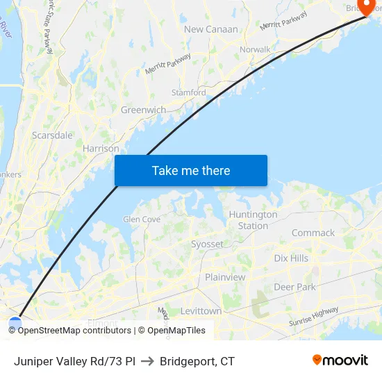 Juniper Valley Rd/73 Pl to Bridgeport, CT map