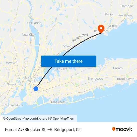 Forest Av/Bleecker St to Bridgeport, CT map