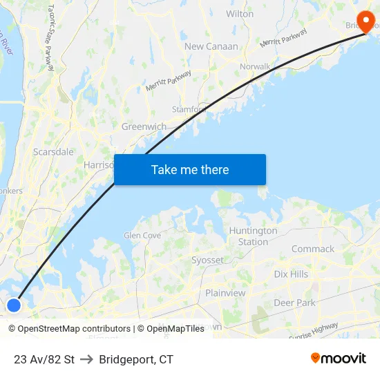 23 Av/82 St to Bridgeport, CT map