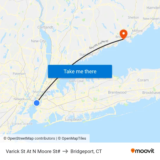 Varick St At N Moore St# to Bridgeport, CT map