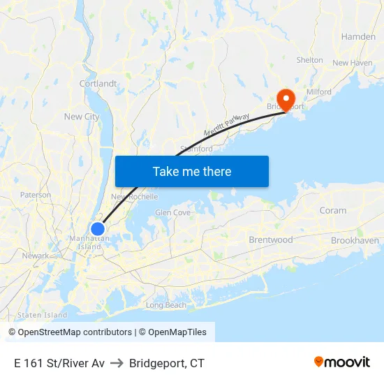 E 161 St/River Av to Bridgeport, CT map