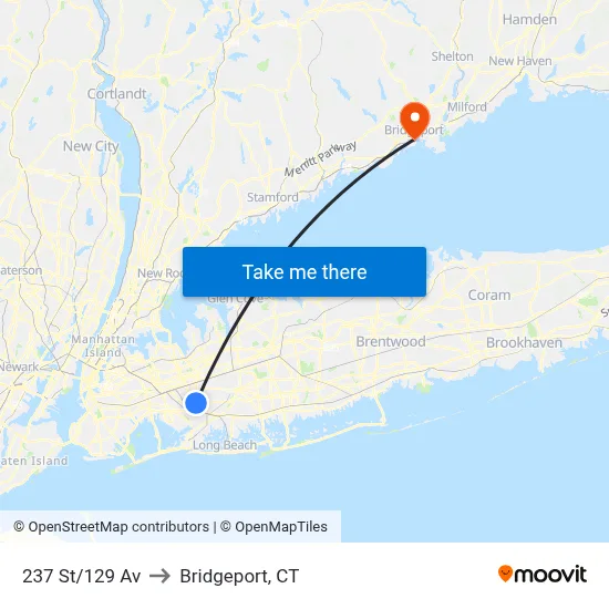 237 St/129 Av to Bridgeport, CT map