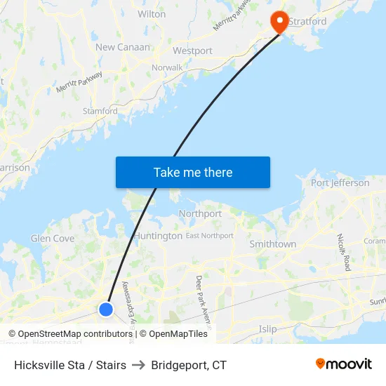 Hicksville Sta / Stairs to Bridgeport, CT map