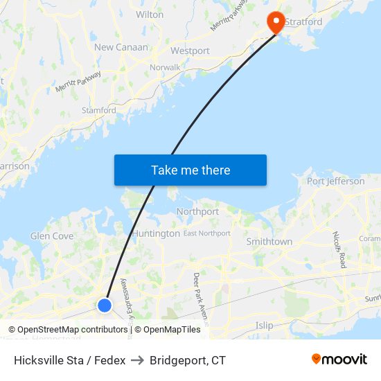 Hicksville Sta / Fedex to Bridgeport, CT map