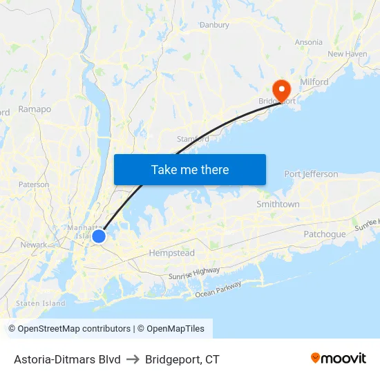 Astoria-Ditmars Blvd to Bridgeport, CT map