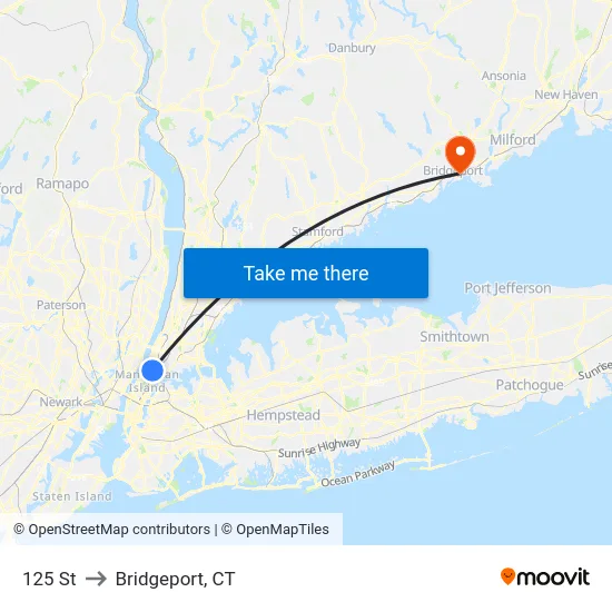 125 St to Bridgeport, CT map