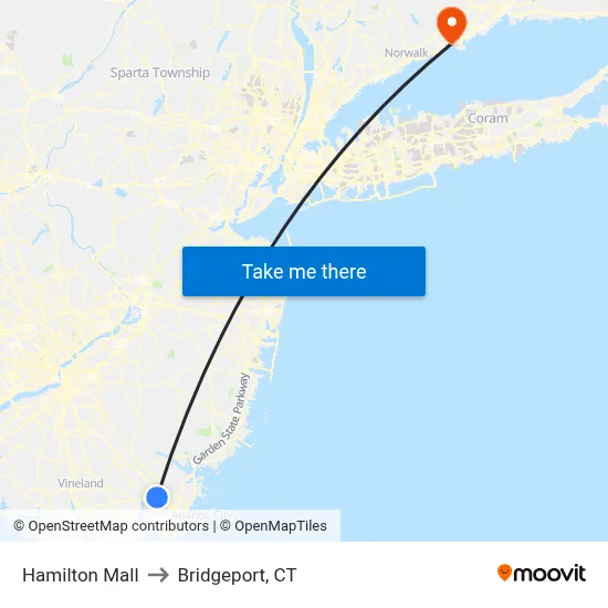 Hamilton Mall to Bridgeport, CT map