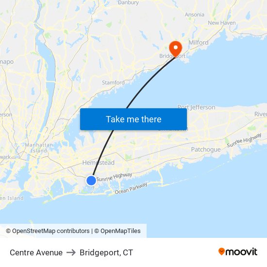 Centre Avenue to Bridgeport, CT map