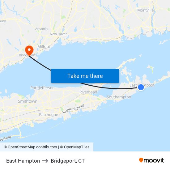 East Hampton to Bridgeport, CT map