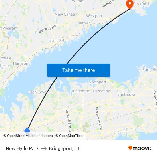 New Hyde Park to Bridgeport, CT map