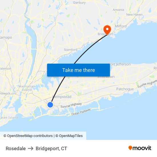 Rosedale to Bridgeport, CT map