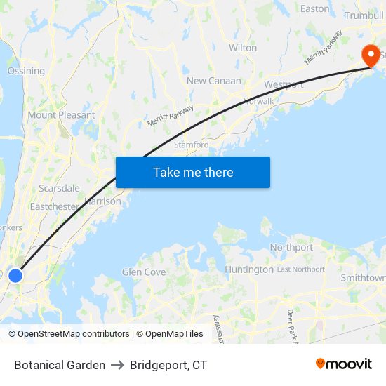 Botanical Garden to Bridgeport, CT map