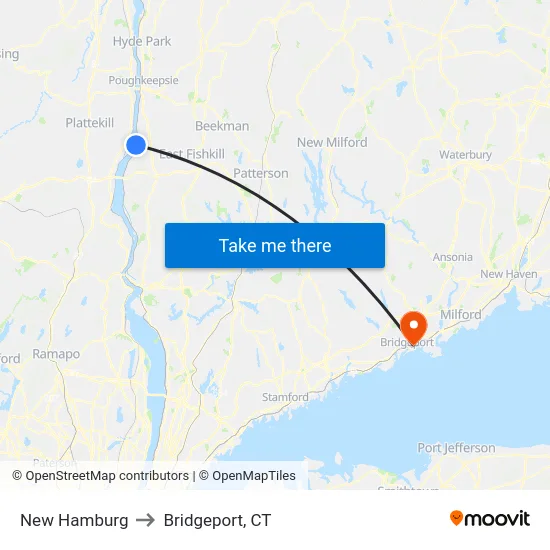 New Hamburg to Bridgeport, CT map