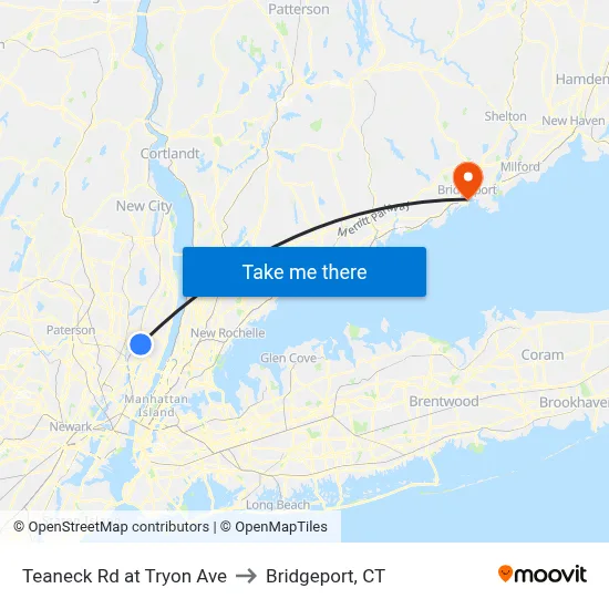 Teaneck Rd at Tryon Ave to Bridgeport, CT map