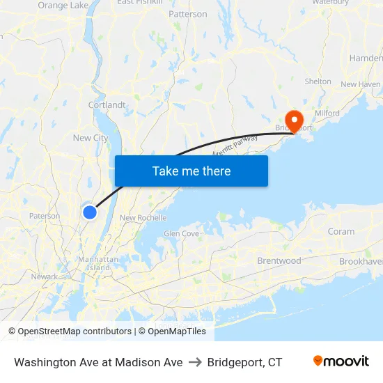 Washington Ave at Madison Ave to Bridgeport, CT map