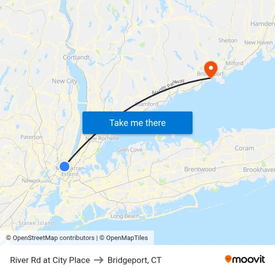 River Rd at City Place to Bridgeport, CT map