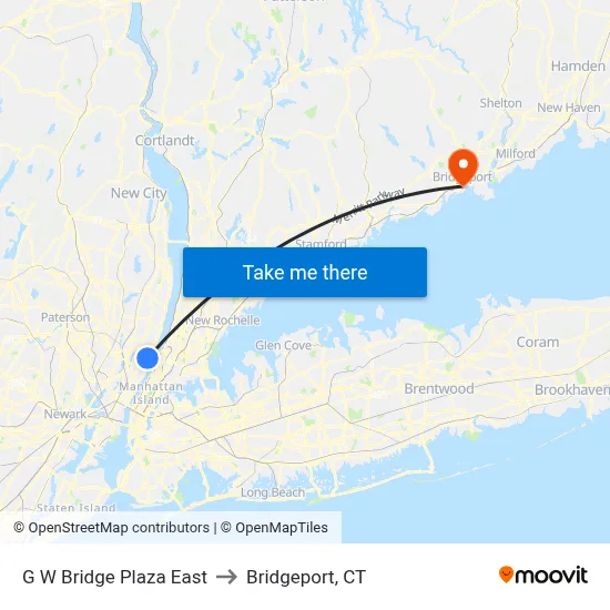 G W Bridge Plaza East to Bridgeport, CT map