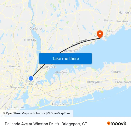 Palisade Ave at Winston Dr to Bridgeport, CT map