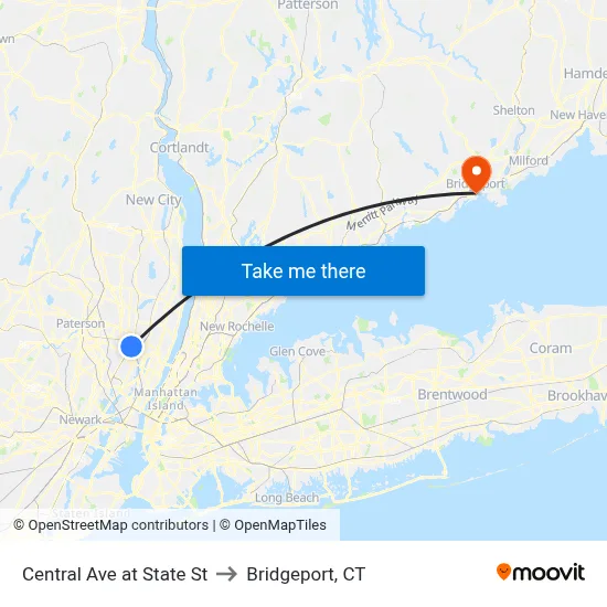 Central Ave at State St to Bridgeport, CT map