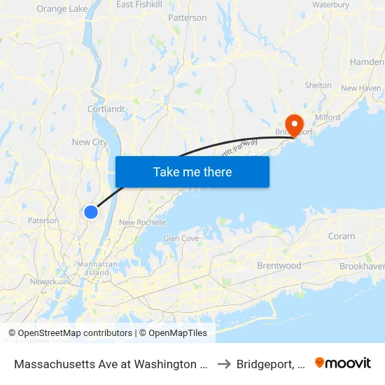 Massachusetts Ave at Washington Ave to Bridgeport, CT map