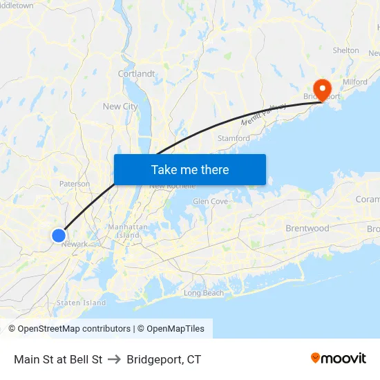 Main St at Bell St to Bridgeport, CT map