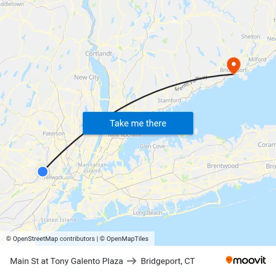 Main St at Tony Galento Plaza to Bridgeport, CT map