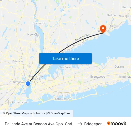 Palisade Ave at Beacon Ave Opp. Christ Hospital to Bridgeport, CT map