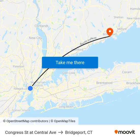 Congress St at Central Ave to Bridgeport, CT map