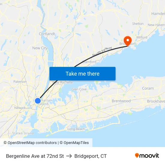 Bergenline Ave at 72nd St to Bridgeport, CT map
