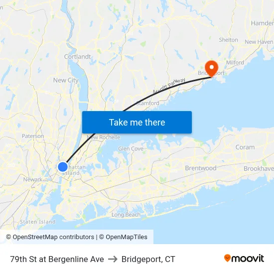 79th St at Bergenline Ave to Bridgeport, CT map