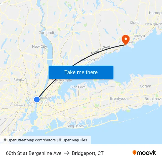 60th St at Bergenline Ave to Bridgeport, CT map