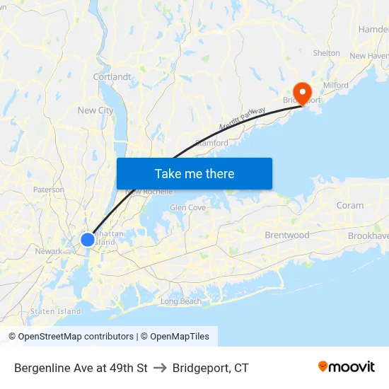 Bergenline Ave at 49th St to Bridgeport, CT map